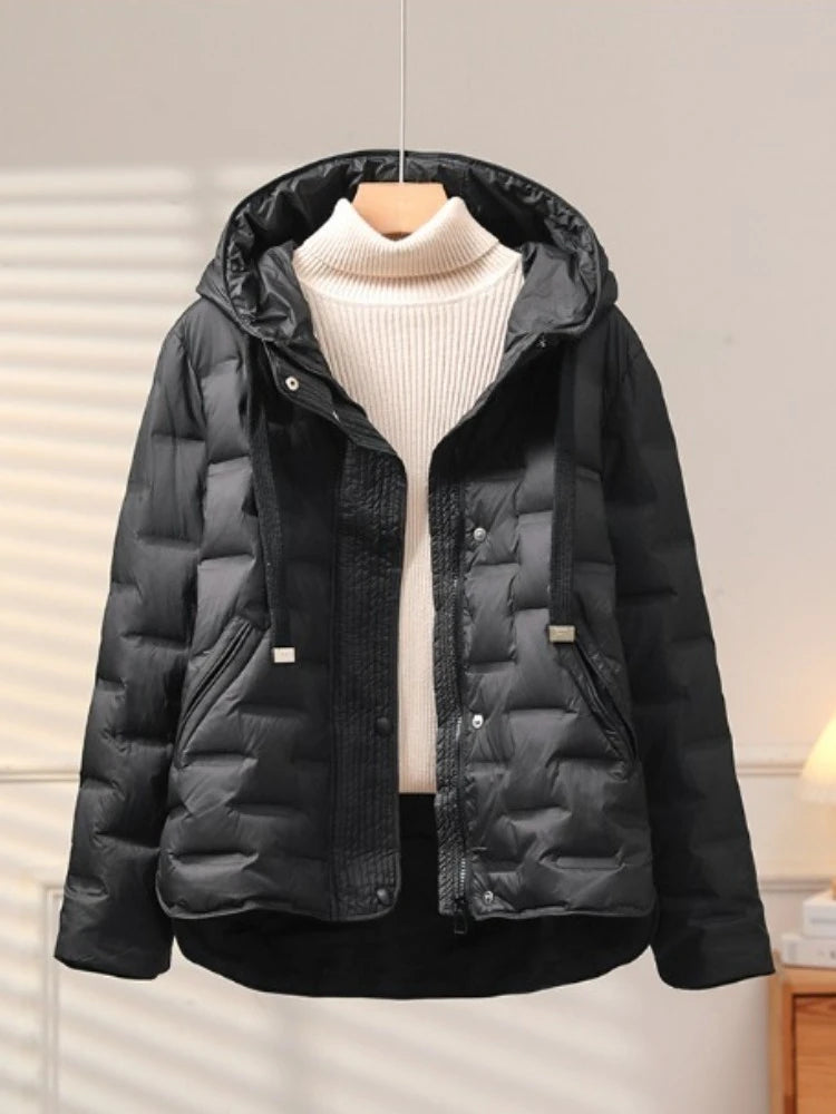 2025 Autumn Winter Women's New Puffer Jacket Short Hooded Thickened White Duck Down Coat Slim Fit Fashion Casual Warm Outerwear