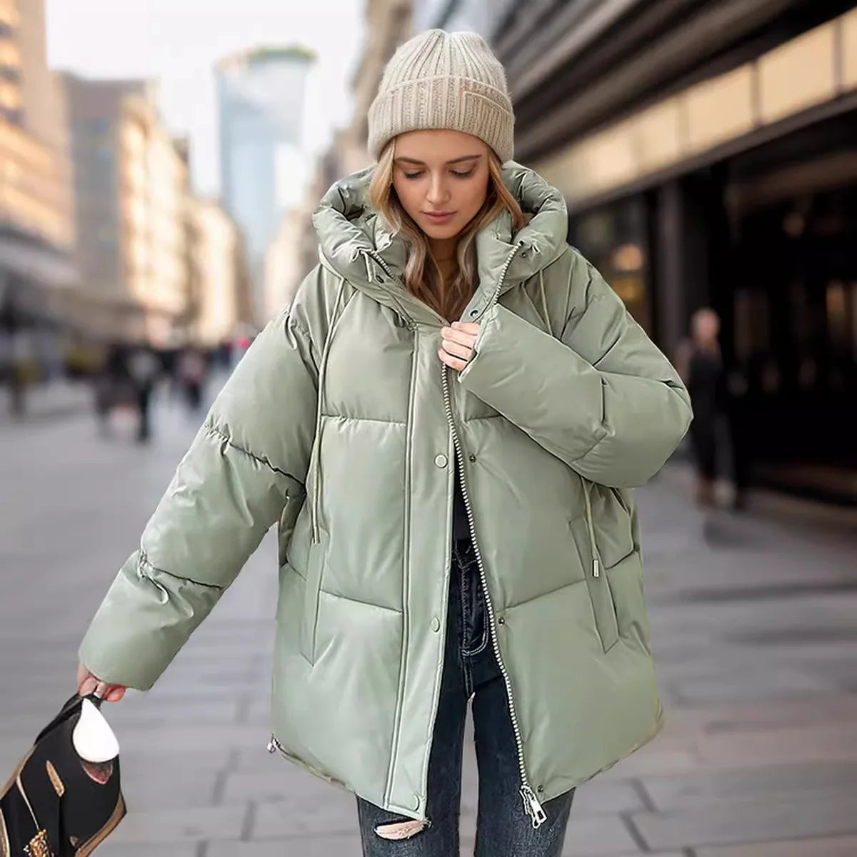 Best Selling Female's Padded Coat Winter Solid Color Hooded Women's Puffer Coat Versatile Thickened Quilted Jacket For Lady