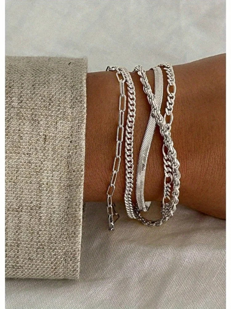 Vintage Punk Style Women's Bracelet Set Silver Bracelet Plated Gold bracelet Cuban & Paper Clip Chains Fashion Accessories