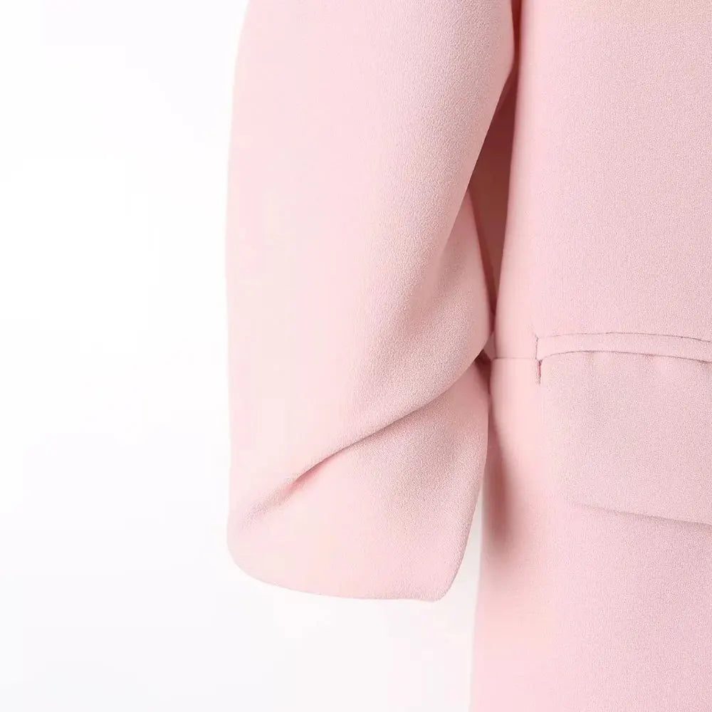 Women Fashion Office Wear Open Blazer Coat Vintage Long Pleated Sleeves Flap Pockets Female Outerwear Chic Tops