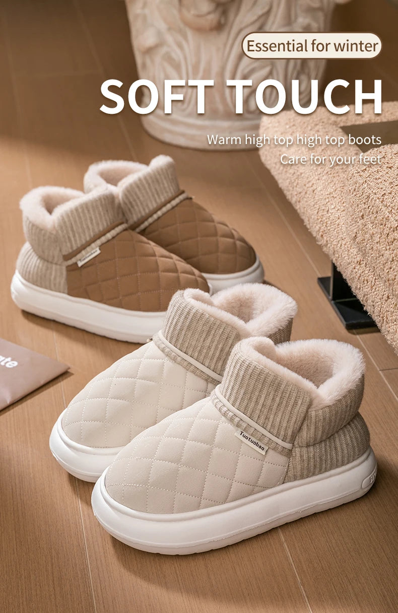 Winter thick soled anti slip warm cotton shoes with fleece bag and cotton slippers for external wear