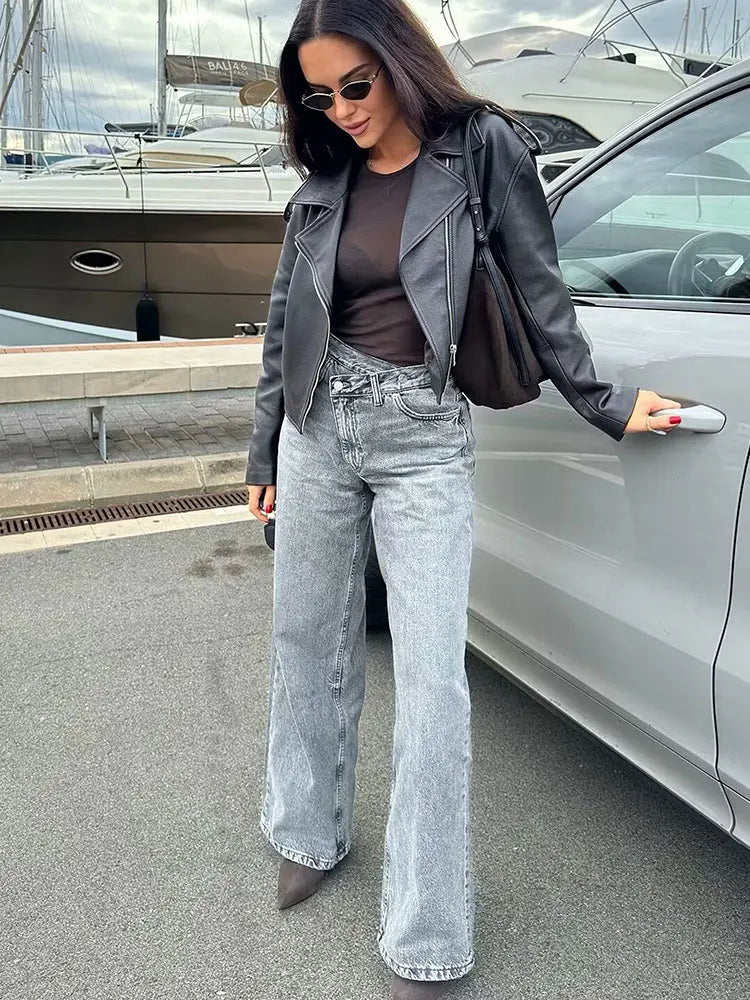 HH Women 2025 Fashion Straight Jeans Vintage Solid Casual High Waist Wide Leg Denim Pants High Street Lady Trousers Jeans