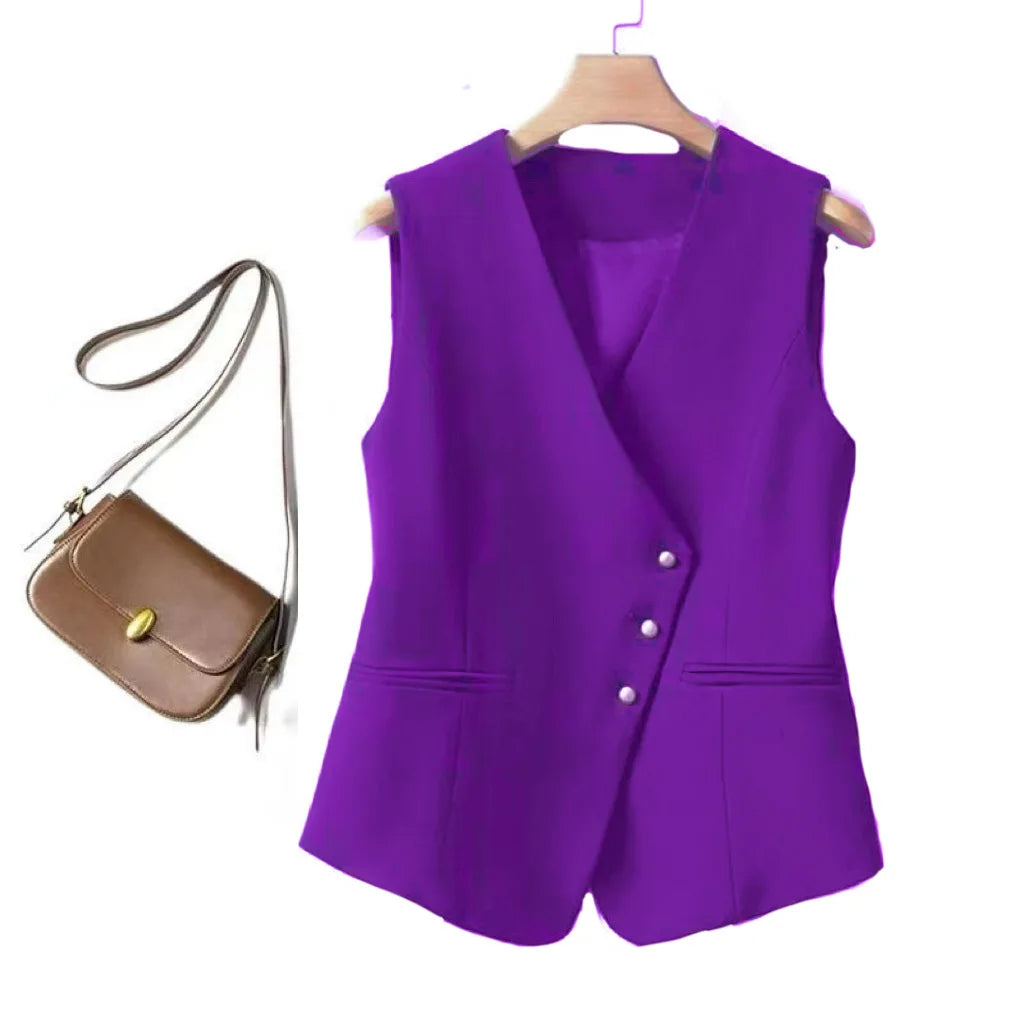 Simple Casual Women's Pure Color Buttoned Vest New Spring 2025 Independent Station Cross-Border Thiened Polyester Fiber