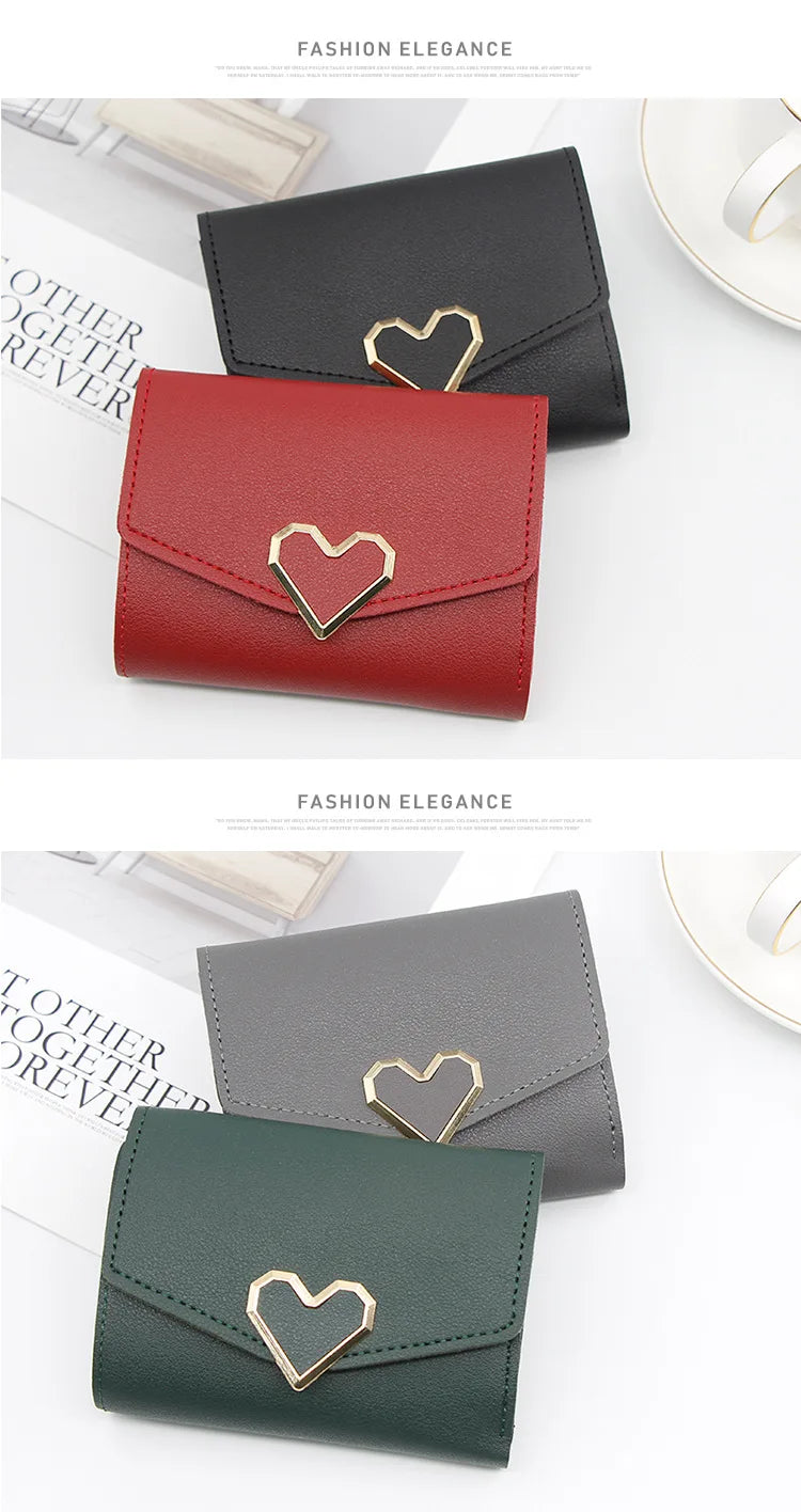 Korean version women wallet short heart-shaped three fold women's wallet multi card slot card bag zero wallet  purses for women