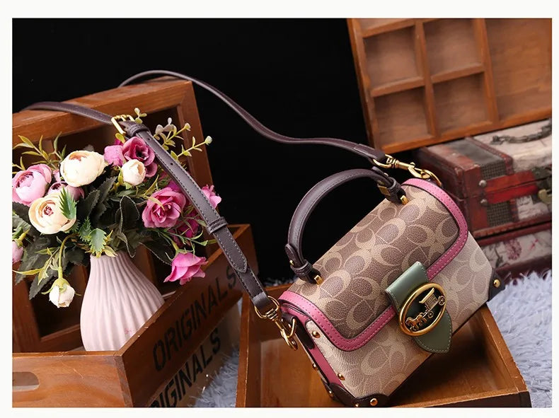 New minimalist and fashionable small handbag, contrasting color women's bag, high-end carriage crossbody bag, portable box bag