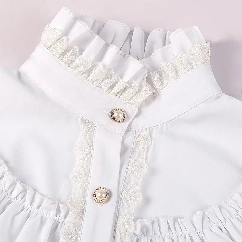 2025 Spring Women's Shirt Medieval Vampire Prince Poet Frills Lace Up Stand Neck Vintage Gothic Blouse Cosplay Performance Tops