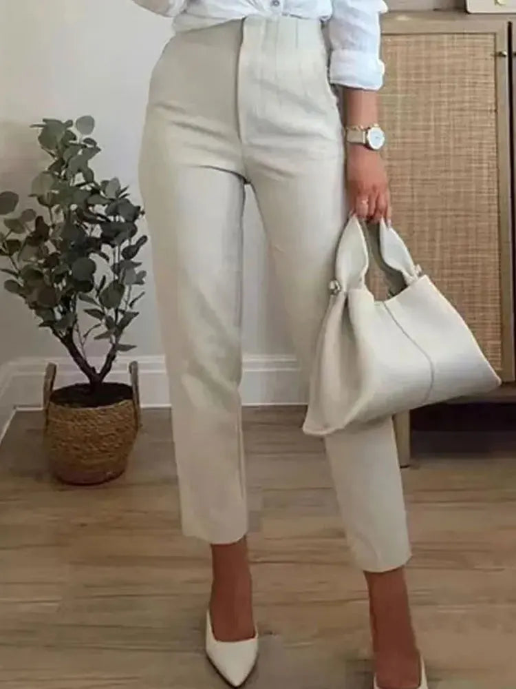2025 Woman Solid Trouser High Waist Slim Zipper Fly Long Pants Female Wild Commute Office Lady Woman Pencil Pant Street