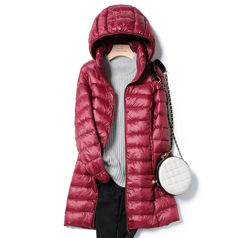 Slim Remove Hooded Parka Fashionable Outerwear 2025 Winter Womens Down Jackets Long Light Thin Coat Puffer Jacket
