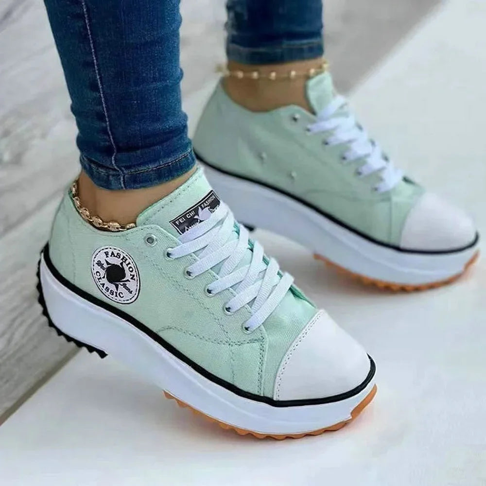 Women’s Pattern Canvas Sneakers  Casual Flat Lace-Up Shoes Zapatillas Mujer Chaussure Femme