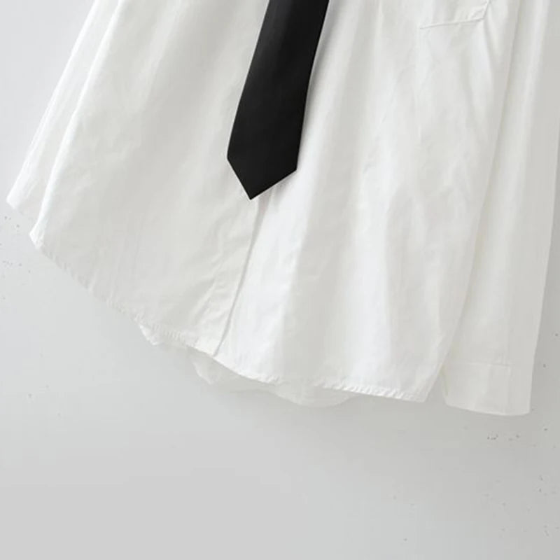 GIDYQ Women White Jk Shirts Long Sleeve Fall Student Shirts Casual Button Up Japan Black Tie Preppy Style Girls Tops New