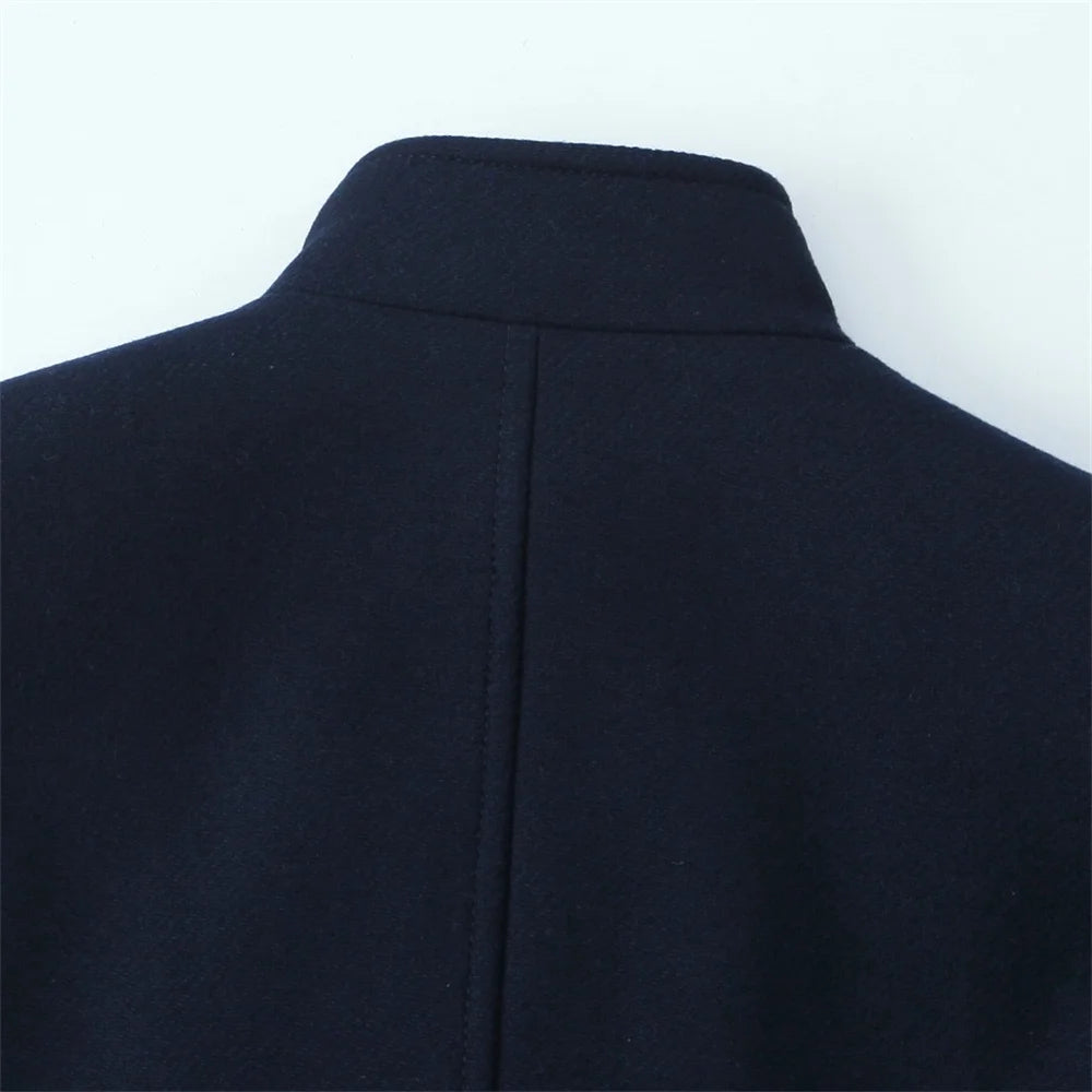 gold button up stand up collar solid color coat for autumn and winter, new double breasted jacket for women