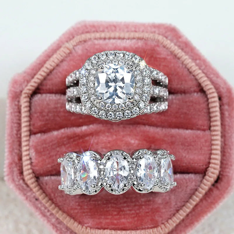 Super Shiny Egg-Shaped Gemstone Women Men's Ring Micro Inlaid Cubic Zirconia Luxury Sparkling Full Diamond Rings Trendy Hot Sale