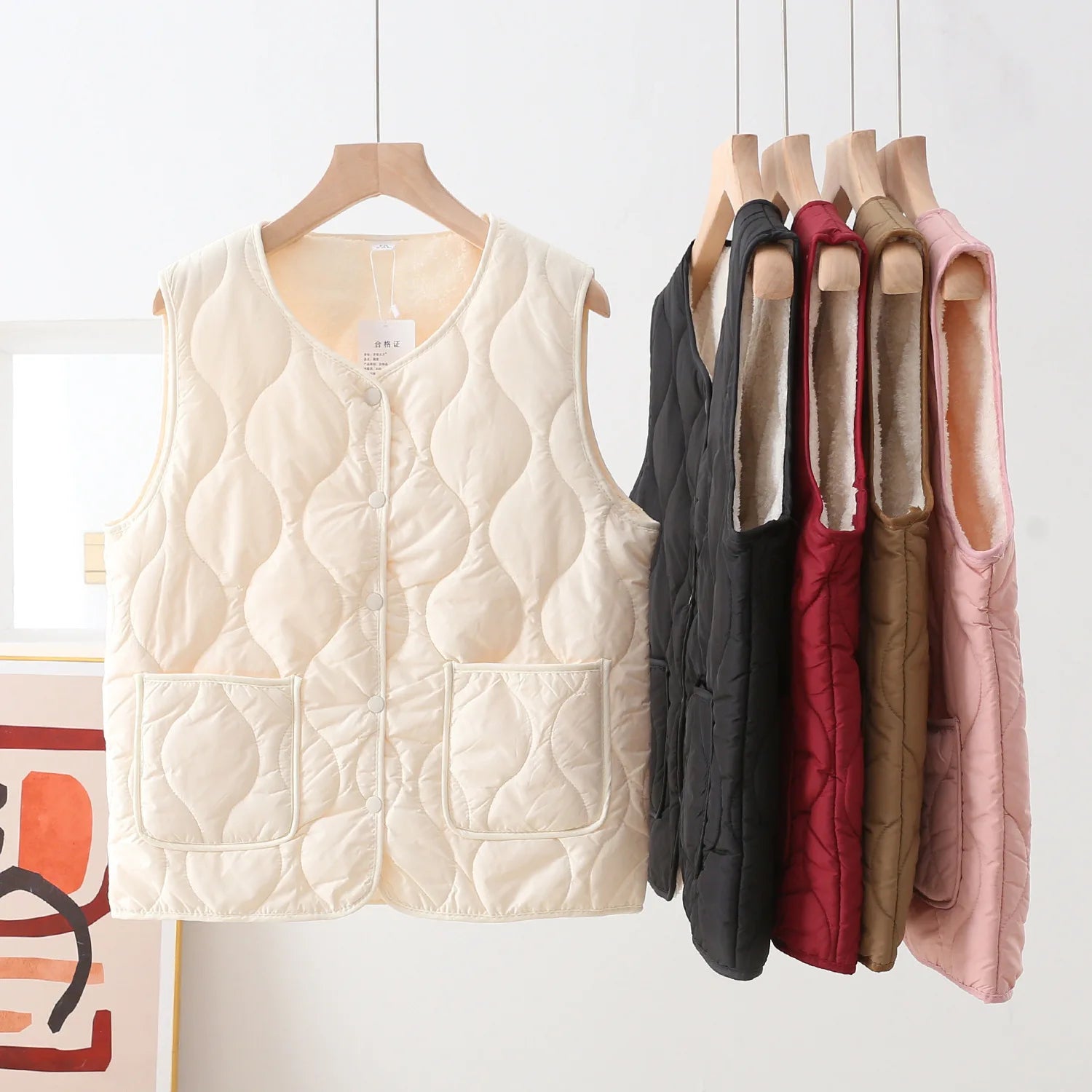 Women's Thickened Warm Vest 2025 Winter New Style Home Wear Outerwear Fleece Lined Non-Bulky V-Neck Casual Style Polyester Fiber