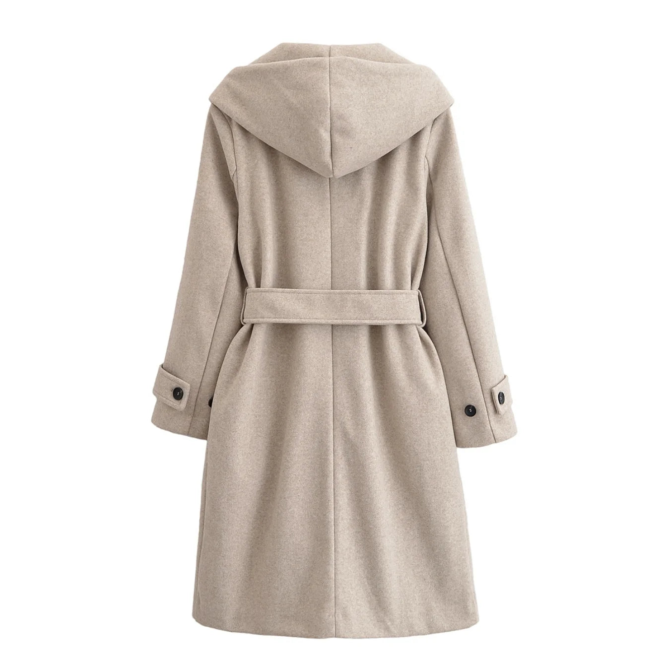 Women Autumn Winter Long Woolen Coats Vintage Solid Hooded Sashes Trench Coat Female Elegant Streetwear Outerwear Clothing