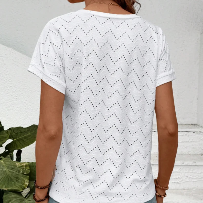 Women's Solid Color V Neck Tee  Casual Short Sleeve T-shirt for Summer  Ladies Clothes for Daily Wear  Top