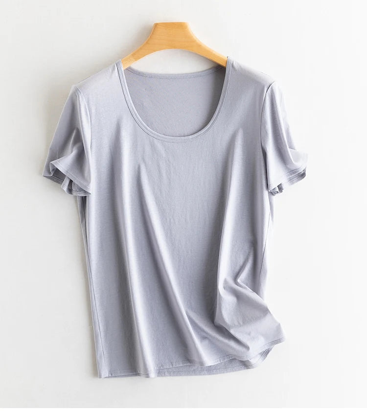 Summer Short Sleeve T-Shirt Women Tee Shirts Real Silk Linen Cotton T Shirt Women's Casual Tees V-neck Woman Tshirt Solid Tops