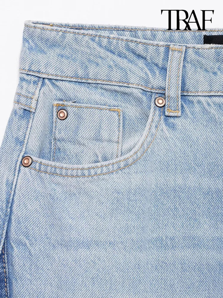 Women's Fashion Vintage Style Contrast Color Splicing High Waist Wide Leg Jeans High Street Casual Versatile Women's Pants