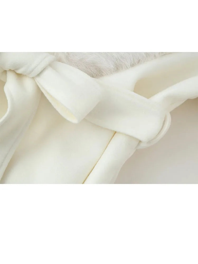 HH New Woman Winter Fashion Versatile Faux Fur Effect Lapel Long Sleeves Belt Long Coat Female Casual Commuting Long Overcoat