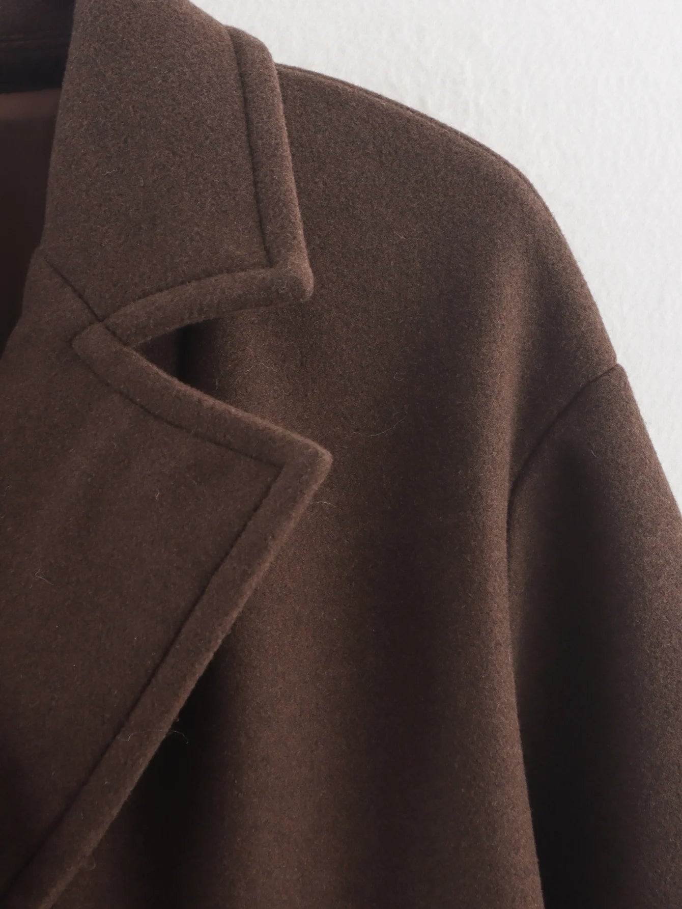 DUOPERI Autumn Winter Women's Brown Woolen Coat Warm Fashion Notch Neck Long Sleeves Female Elegance Chic Lady Outfits