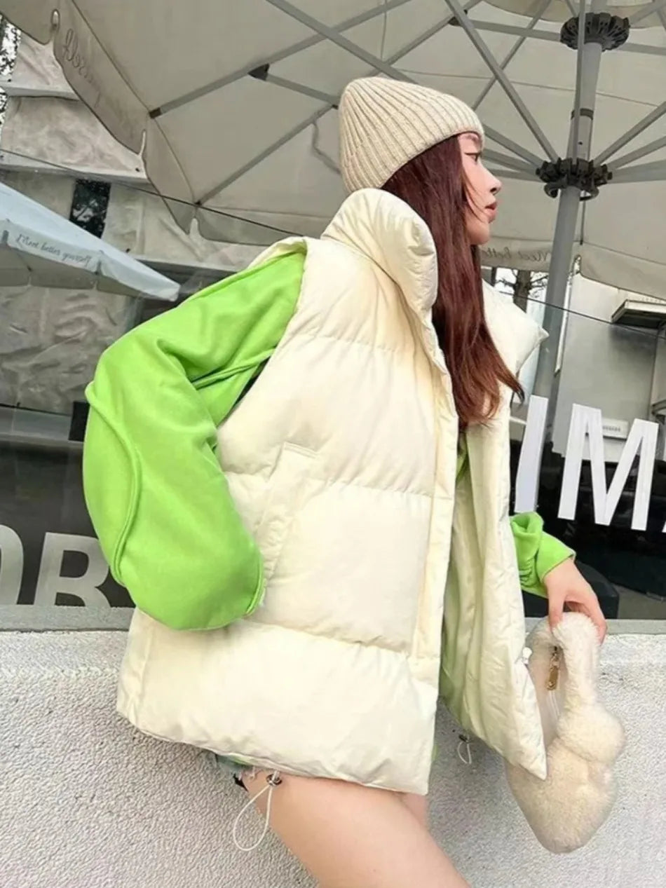 New in Autumn Winter Women Loose Fashion Stand Collar Elegant Down Coats Warm Outerwear Casual Sleeveless female Vests Jackets