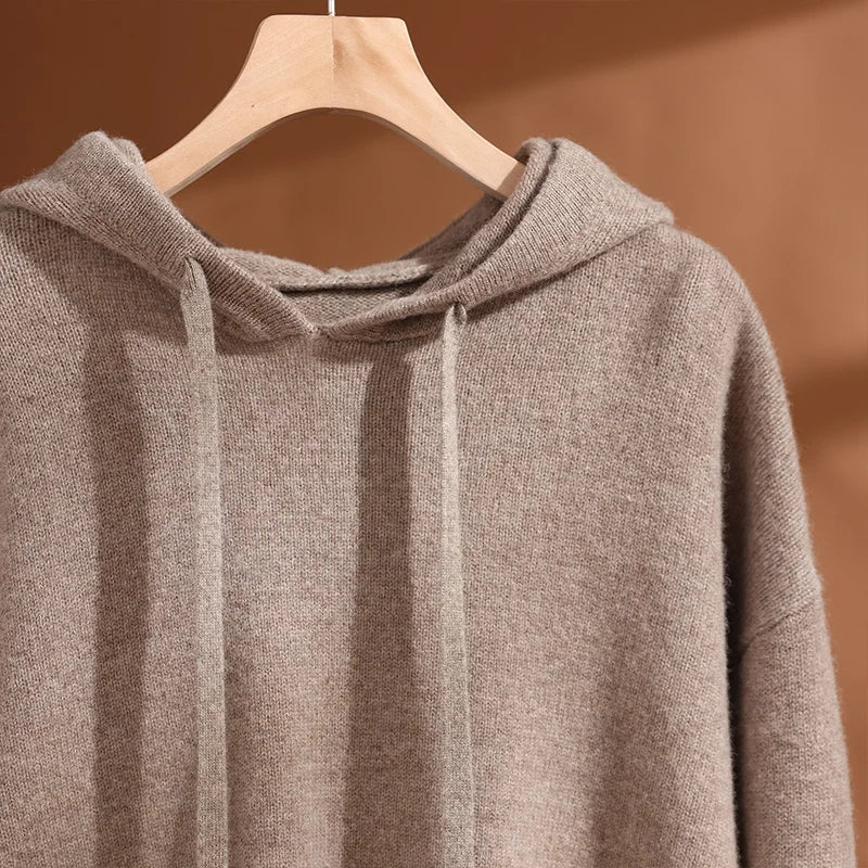 ADDONEE Autumn Winter Women's 100% Wool Set Hoodie Pullover Wide Leg Pants Thick Casual Cashmere Knitwear Sweater Trousers Suit