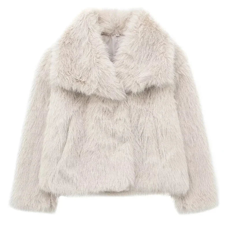 HXAO Winter Faux Fur Coat 2025 Woman New in coats Autumn Fur Plush Fluffy Jacket Warm Red Gray Black White Fur Coat Outerwears