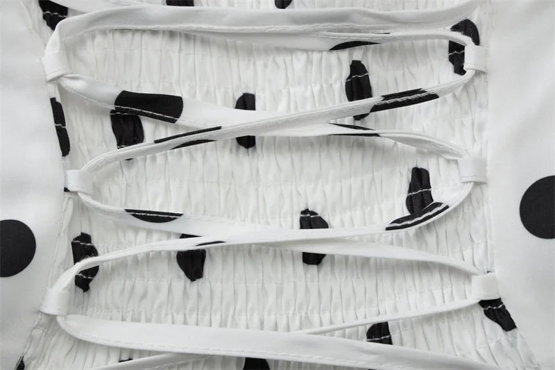 Mozision Halter Print Polka Dot Mini Dress Women Fashion Off-shoulder Sleeveless Backless High Waist A-line Club Party Dress