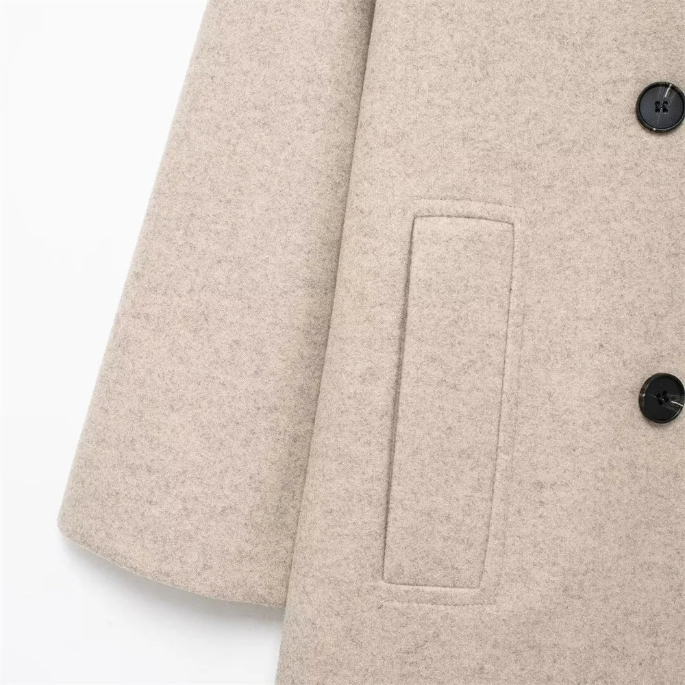 Autumn new European and American style double breasted lapel long sleeved  soft loose coat jacket