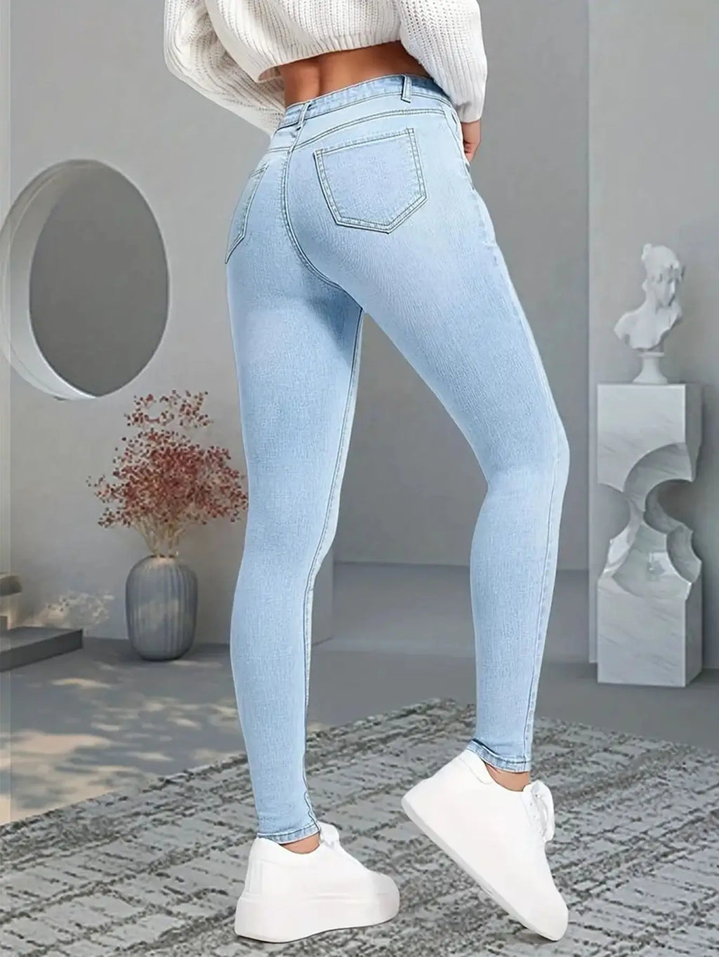 Trendy Y2k Jeans For Woman Blue Stretch Slim Fit Denim Pants Vintage Style High Waist Trousers Fashion Comfort Daily Wear