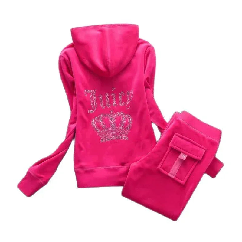 2 Piece Sets Women Outfit Tracksuit Hoodies Juicy Tracksuit 2 Piece Set with Pocket Trousers and Jacket Sets Velvet Tracksuit