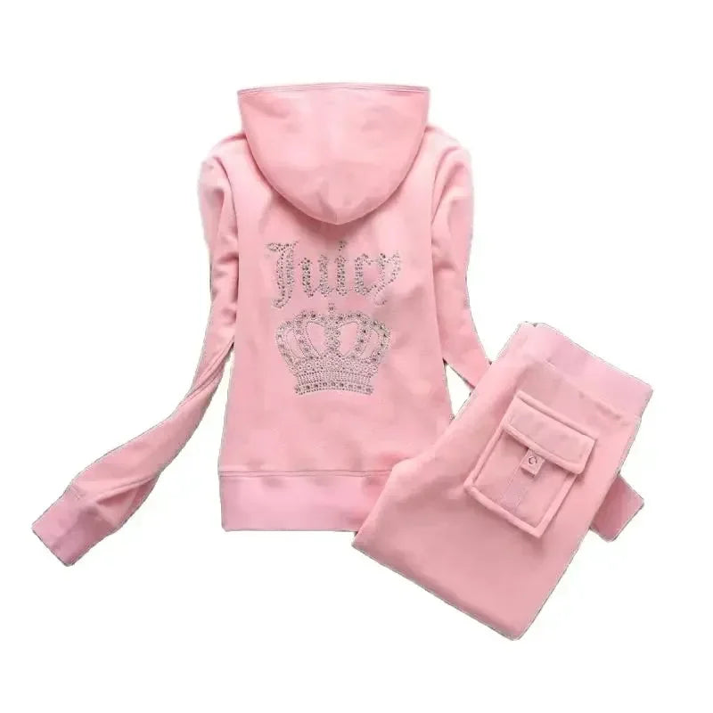 2 Piece Sets Women Outfit Tracksuit Hoodies Juicy Tracksuit 2 Piece Set with Pocket Trousers and Jacket Sets Velvet Tracksuit