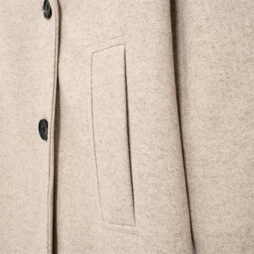 Autumn new European and American style double breasted lapel long sleeved  soft loose coat jacket