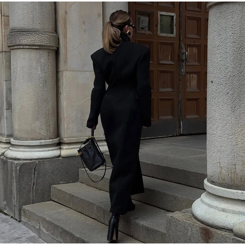 Faux Fur Parka Women Shoulder Pad Slim Waist Long Sleeves One Button Coats Female 2025 Winter Warm Solid Casual Outwears Lady