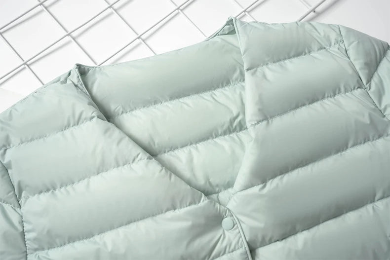 Women Liner Duck Down Jacket O-neck Variable V-neck 2025 New Female Winter Keep Warm Collarless Ultralight Quilted Puffer Coat