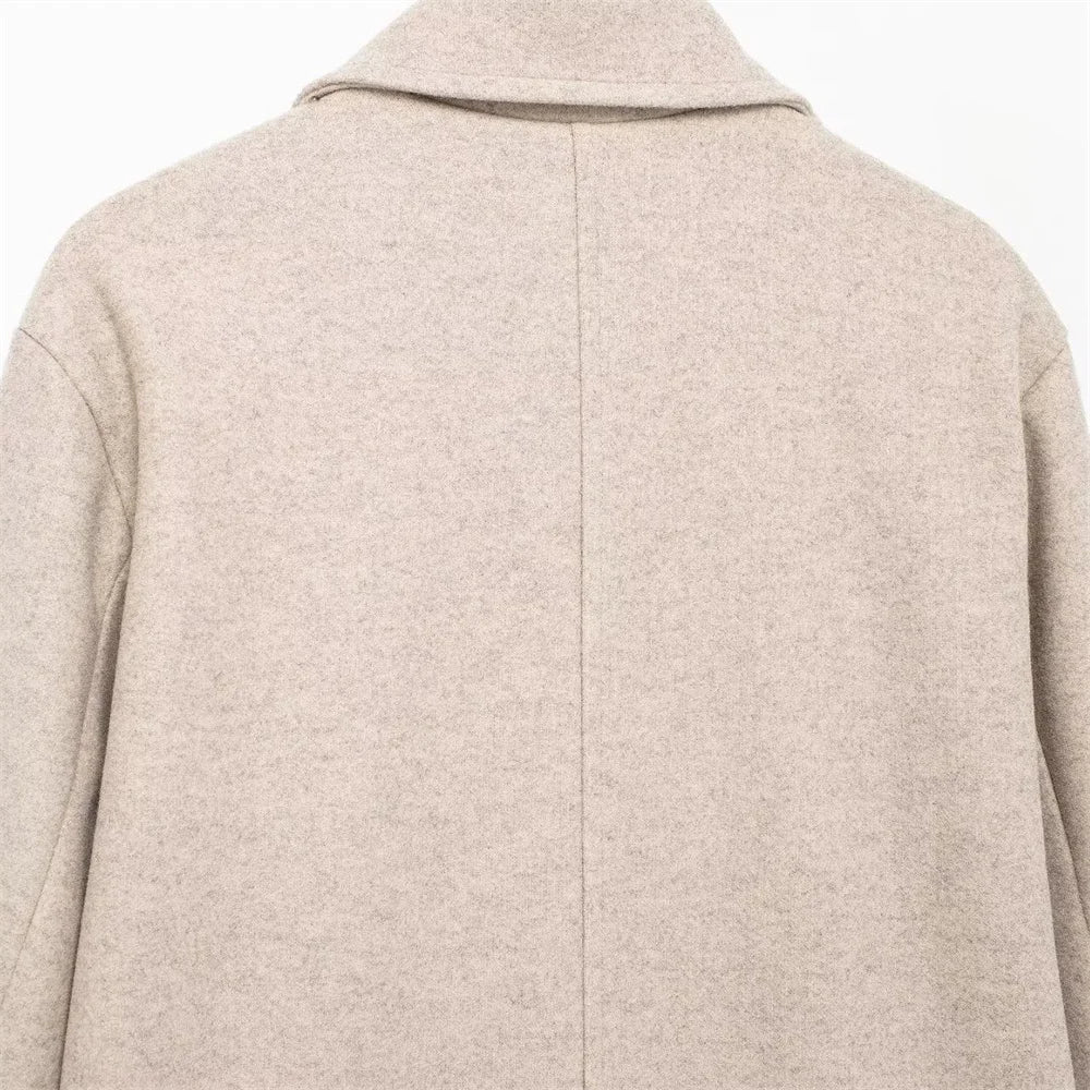 Autumn new European and American style double breasted lapel long sleeved  soft loose coat jacket