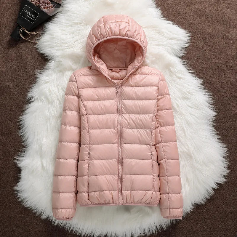 Plus Size 2025 Autumn and Winter New Women Lightweight Puffer Jacket Female Hooded Slim-fit White Duck Down Warm Short Coats