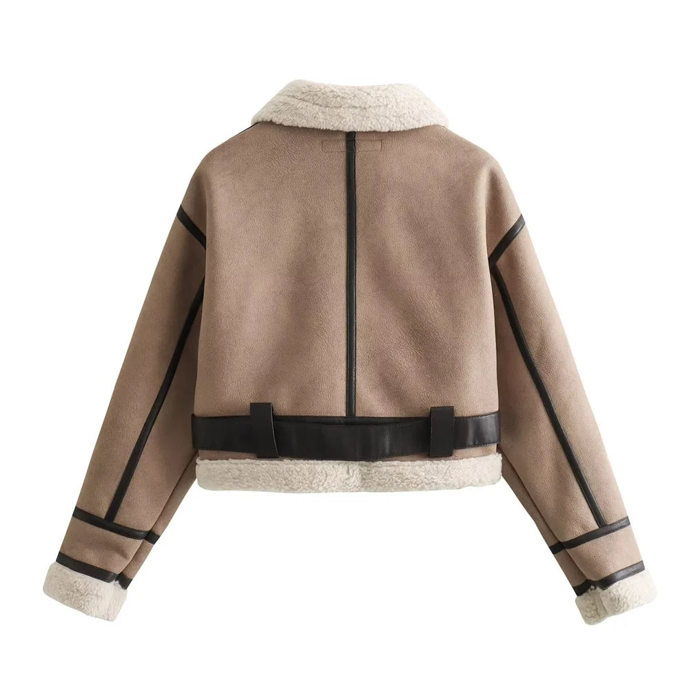 2025 Autumn/Winter New Product Casual Women's Wear Flip Collar Fur Integrated Loose and Versatile Short Jacket Coat