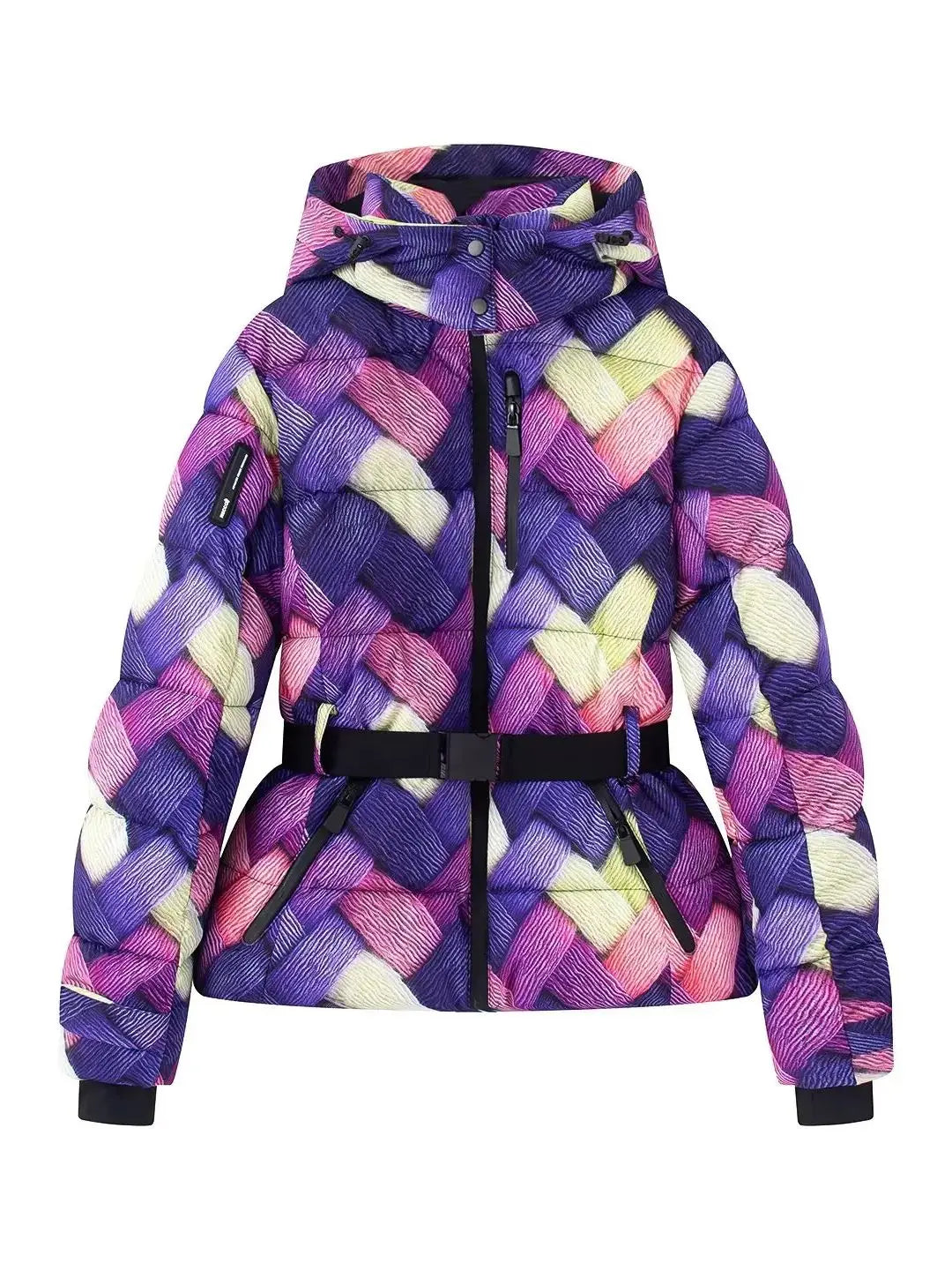 Women's Winter Hooded High Waist Padded Sport Parkas Coats with Belt Female Elegant Thick Warm Pockets Windproof Skiing Jackets