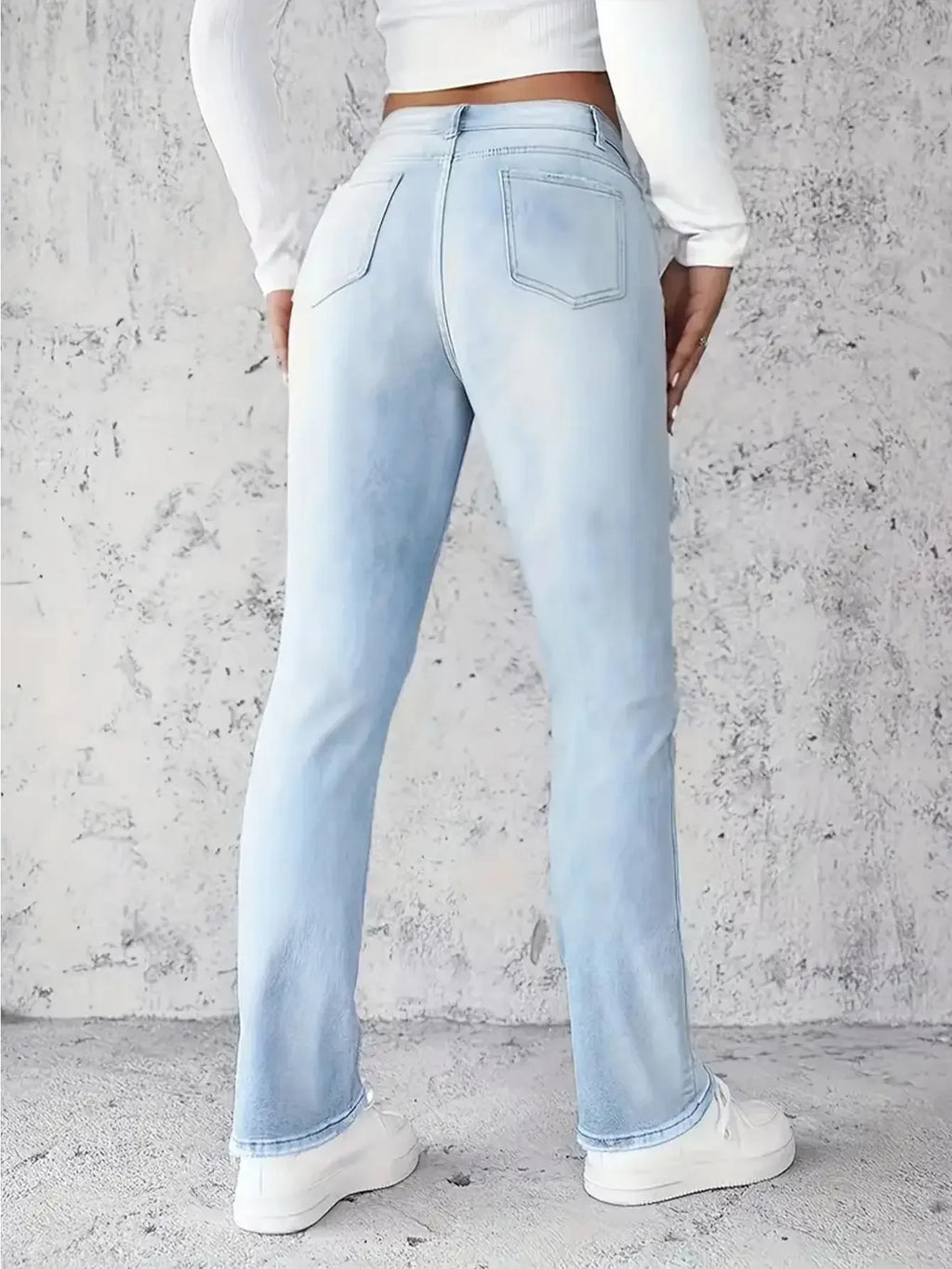 Fashionable Jeans For Woman Y2k Style Blue Stretch Denim Pants Straight Leg Comfort Fit High Waist Trousers Vintage Casual Wear