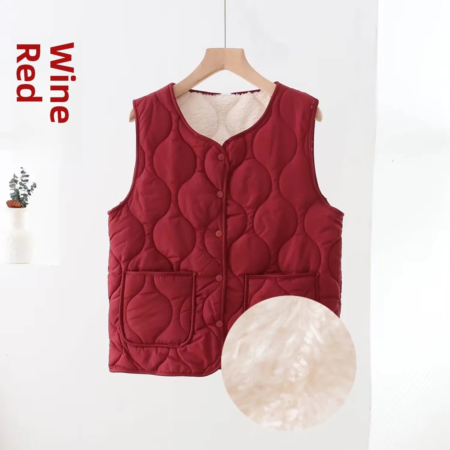 Women's Thickened Warm Vest 2025 Winter New Style Home Wear Outerwear Fleece Lined Non-Bulky V-Neck Casual Style Polyester Fiber