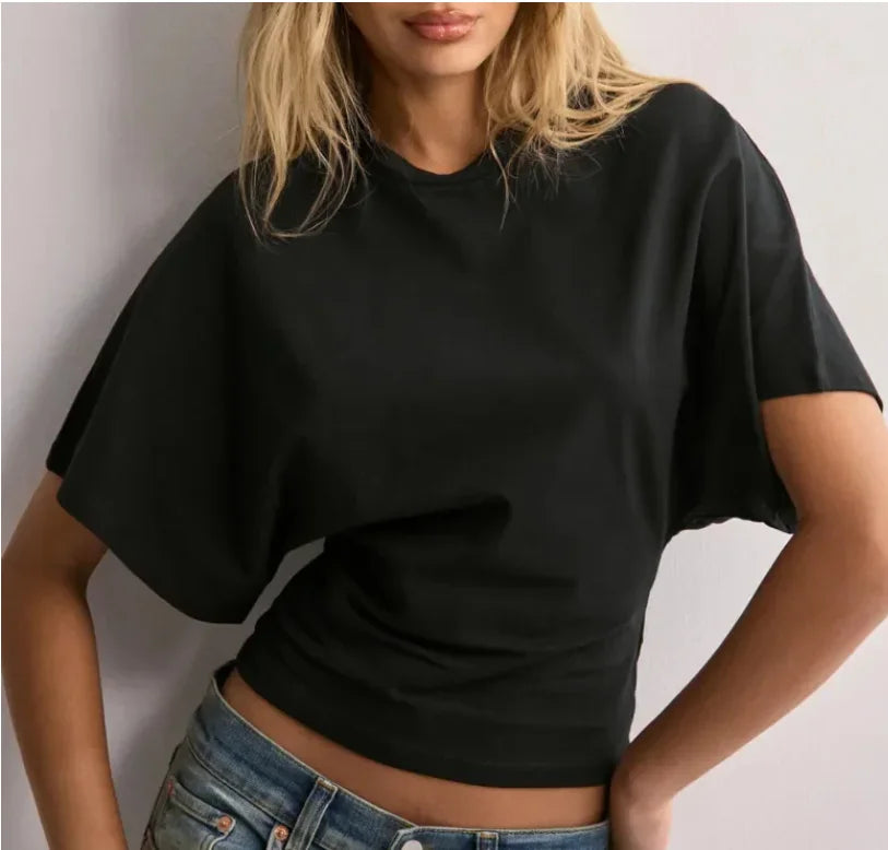 Fashion Summer Simple Matching T-shirt Round Neck Pullover Tops Short Sleeve Waist Slim Solid Loose Casual Women's Cothing