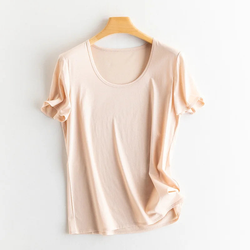 Summer Short Sleeve T-Shirt Women Tee Shirts Real Silk Linen Cotton T Shirt Women's Casual Tees V-neck Woman Tshirt Solid Tops