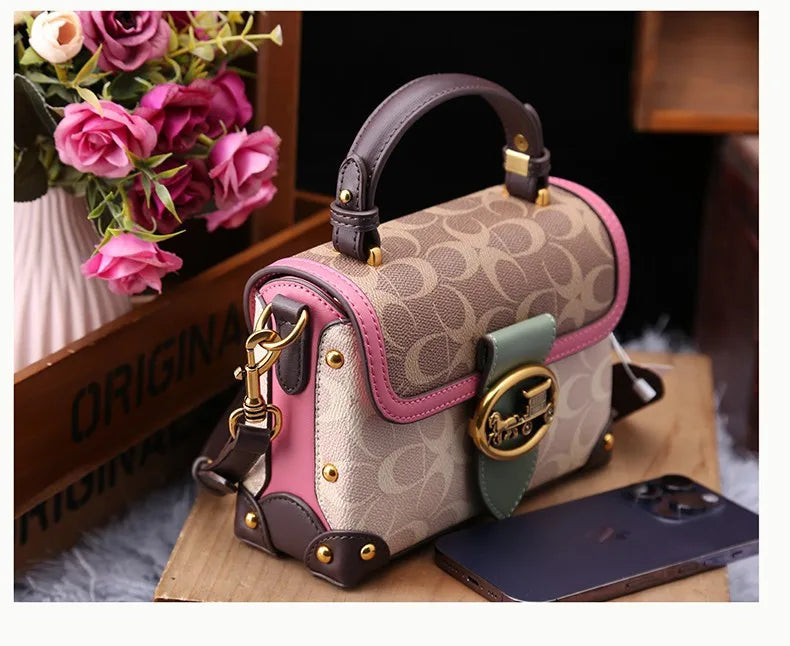 New minimalist and fashionable small handbag, contrasting color women's bag, high-end carriage crossbody bag, portable box bag