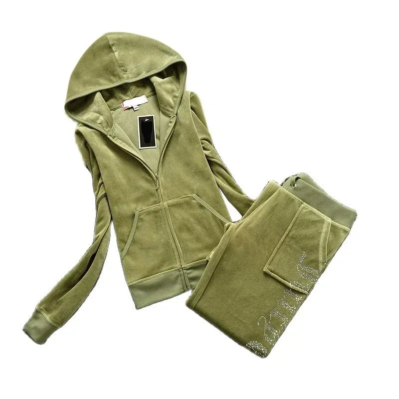 2 Piece Sets Women Outfit Tracksuit Hoodies Juicy Tracksuit 2 Piece Set with Pocket Trousers and Jacket Sets Velvet Tracksuit