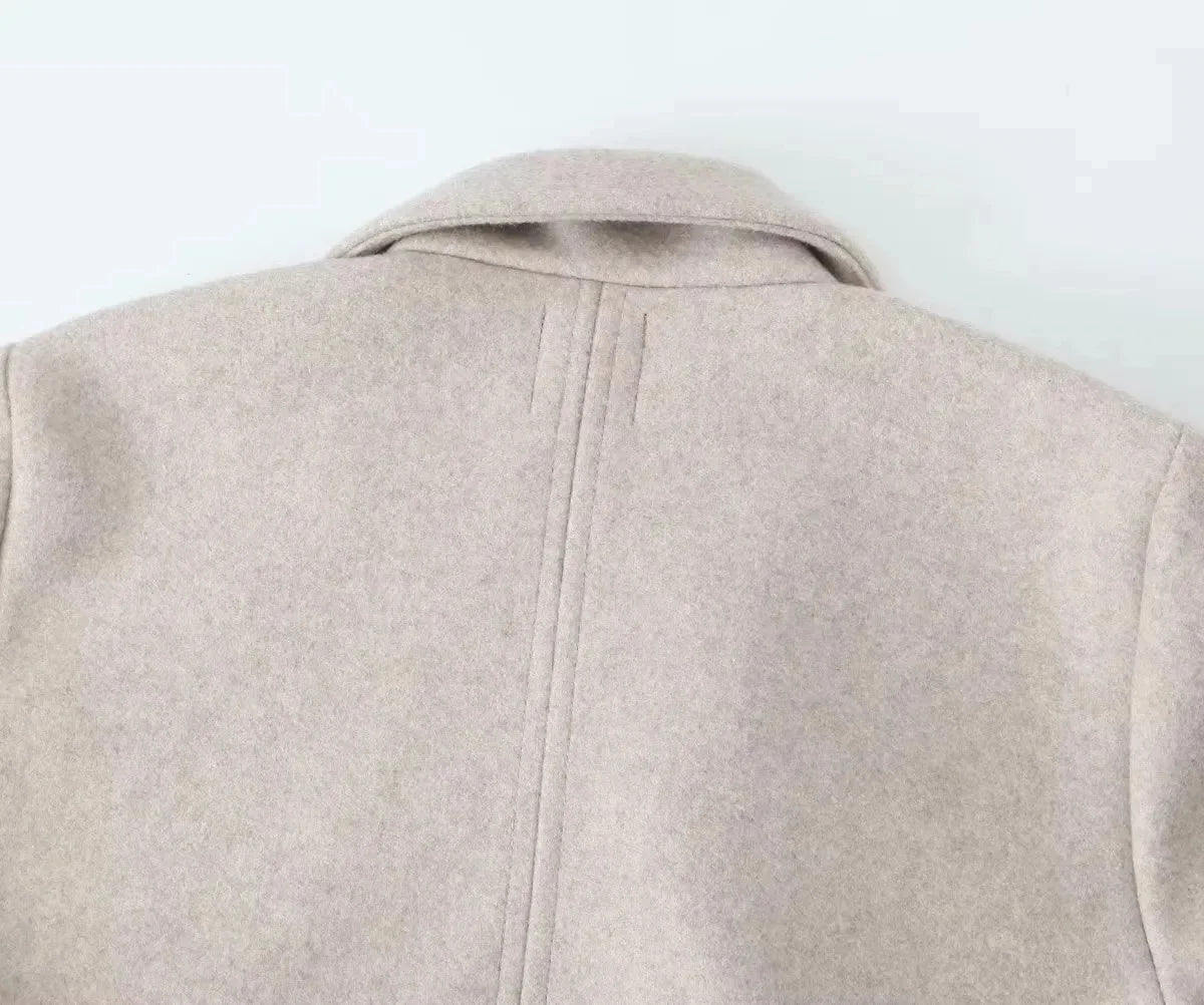 2025 Women Woolen coat Fashion Solid Open Stitch Long Trench Coats Vintage V-Neck Full Sleeves Female Chic Lady Outfits