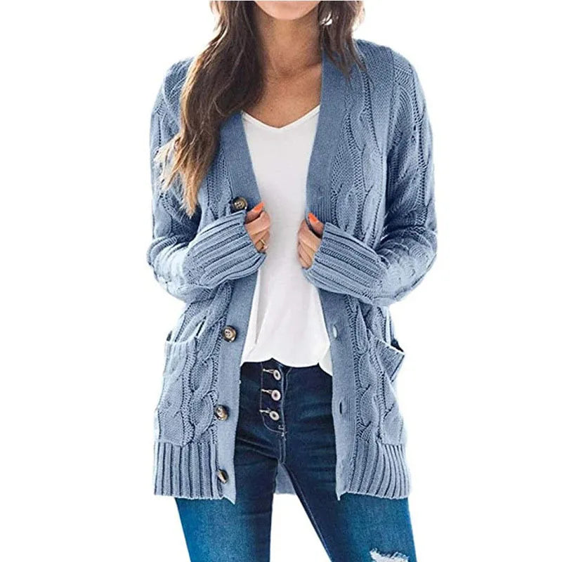 2025 Autumn Winter Women Long Sleeve Knitted Cardigan Single Breasted Solid Color V Neck Loose Sweater Outwear Oversize S-3XL