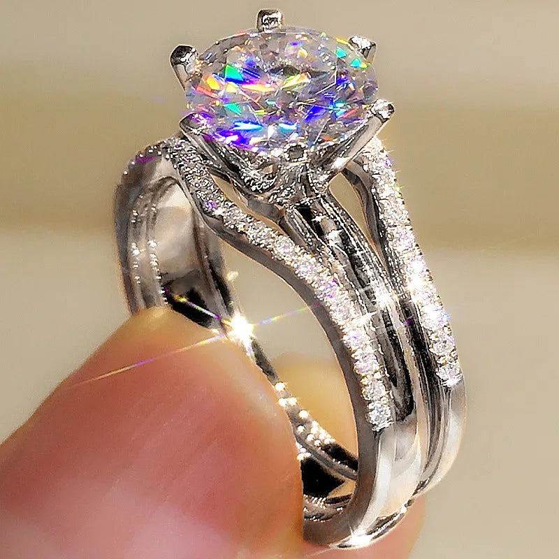 Women's Hot-Selling Fashion 6-Claw Cubic Zirconia Solitaire Ring,European & American Popular Engagement Dinner Ring Jewelry Gift