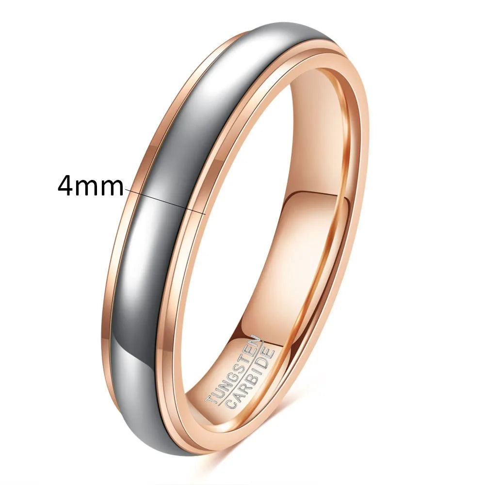 Classic 4/6mm Tungsten Men Ring Bilateral Curved Rose Gold Stainless Steel Ring for Women Wedding Band Couples Jewelry Accessory