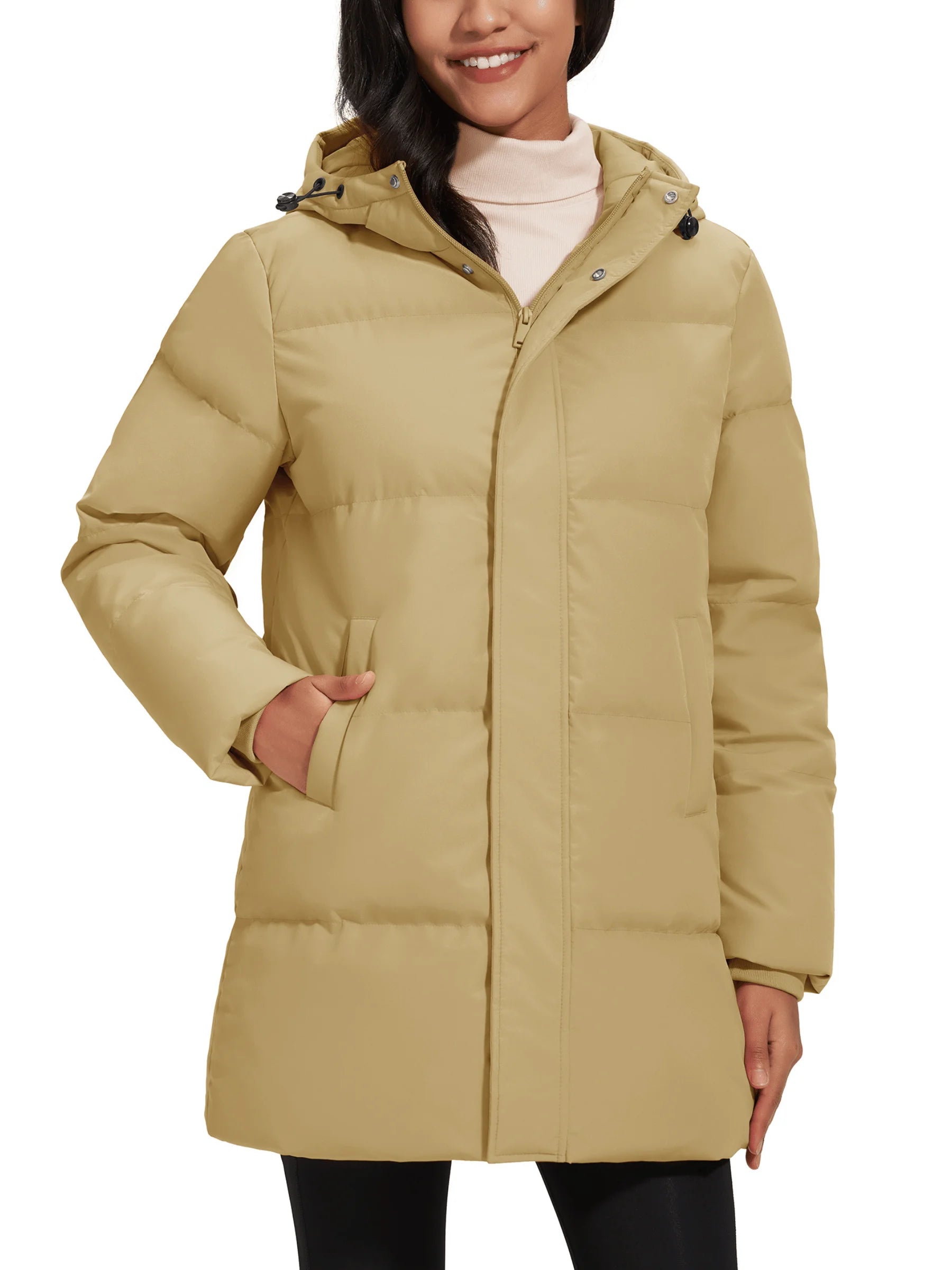 TACVASEN Womens Winter Long Quilted Duck Feather Jackets Padded Puffer Warm Hooded Long Coats Warm Windproof  Thick Outerwear