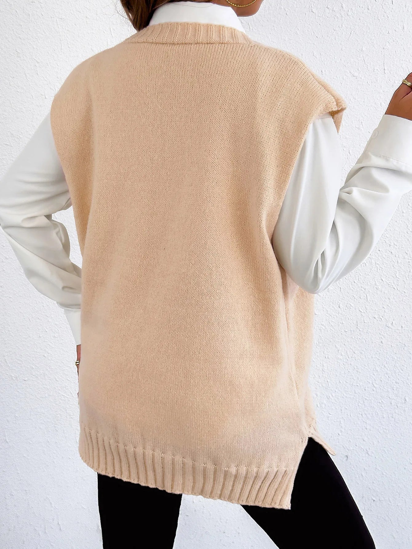 Women's Tops Autumn and Winter Vest Women's Clothing Pearl Button Loose Casual Cardigan Sweater Vest